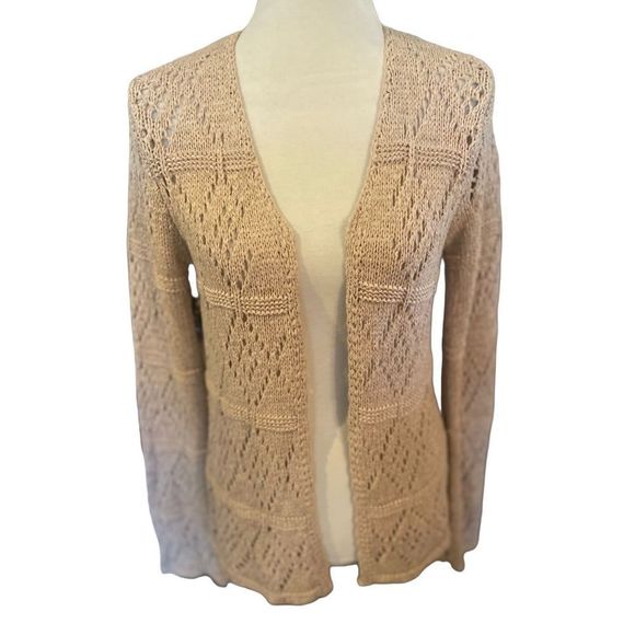 BCBG Maxazaria Beige Long Sleeve Knitted Open Cardigan Size Medium - Picture 9 of 10
